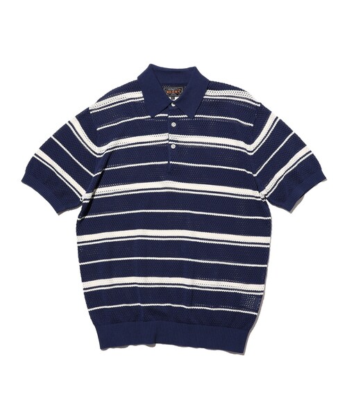 BEAMS PLUS(ビームスプラス)の「Mesh Polo Stripe(ポロシャツ・メンズ・ブラウン/ネイビー・X-LARGE/LARGE/MEDIUM/SMALL)」の1枚目の写真