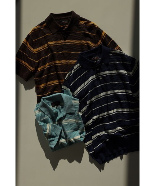 BEAMS PLUS(ビームスプラス)の「Mesh Polo Stripe(ポロシャツ・メンズ・ブラウン/ネイビー・X-LARGE/LARGE/MEDIUM/SMALL)」の4枚目の写真