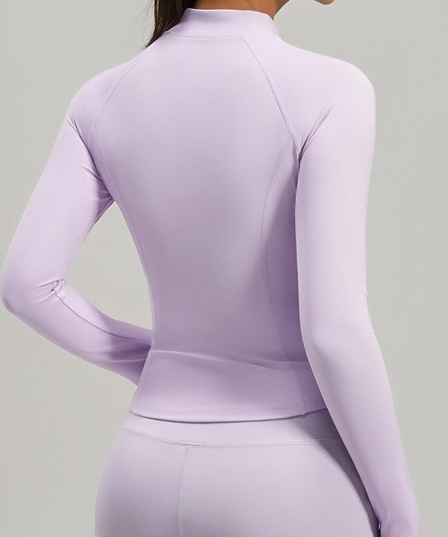 HYSSHOP(エイチワイエスショップ)の「【伸縮性あり/サムホール付き/美シルエット】長袖 ダブルジップ モックネック センターポイントヘム ヨガ トップス レディース(その他トップス・レディース・ダークブラウン/ライラック/ブラック・L/2XL/XL/M/S)」の9枚目の写真