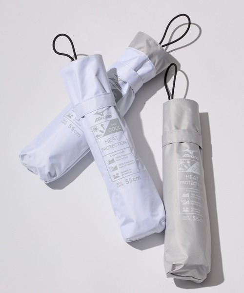 MIZUNO(ミズノ )の「【WEB限定】遮光100% 高遮熱 晴雨兼用 折りたたみ日傘 ヒートブロック(折りたたみ傘・レディース・ホワイト/ライトグレー/グレー・FREE)」の2枚目の写真