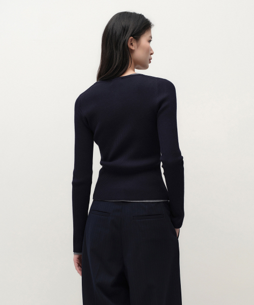 MUSINSA STANDARD WOMAN（ムシンサスタンダードウーマン）の「ウィメンズリブスリムヘンリーネックニット[ネイビー]（ニット/セーター・レディース・その他・SMALL/MEDIUM/LARGE/X-SMALL）」の3枚目の写真