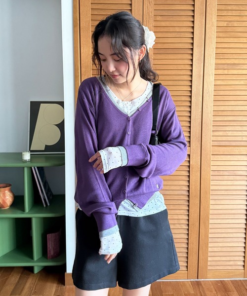 MUHET（ミュエータ）の「layered-look v-neck cardigan/ レイヤード風Vネックカーディガン（カーディガン/ボレロ・レディース・ネイビー/パープル/ブラウン/グレー・FREE）」の6枚目の写真