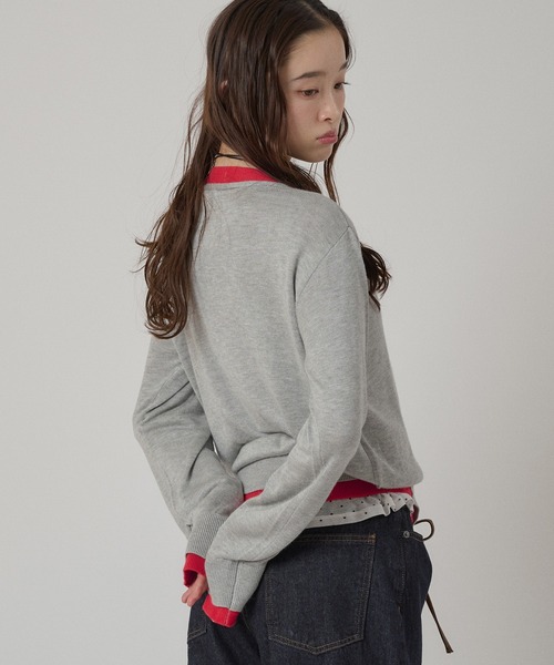 MUHET（ミュエータ）の「layered-look v-neck cardigan/ レイヤード風Vネックカーディガン（カーディガン/ボレロ・レディース・ネイビー/パープル/ブラウン/グレー・FREE）」の22枚目の写真