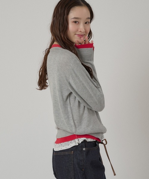 MUHET（ミュエータ）の「layered-look v-neck cardigan/ レイヤード風Vネックカーディガン（カーディガン/ボレロ・レディース・ネイビー/パープル/ブラウン/グレー・FREE）」の21枚目の写真