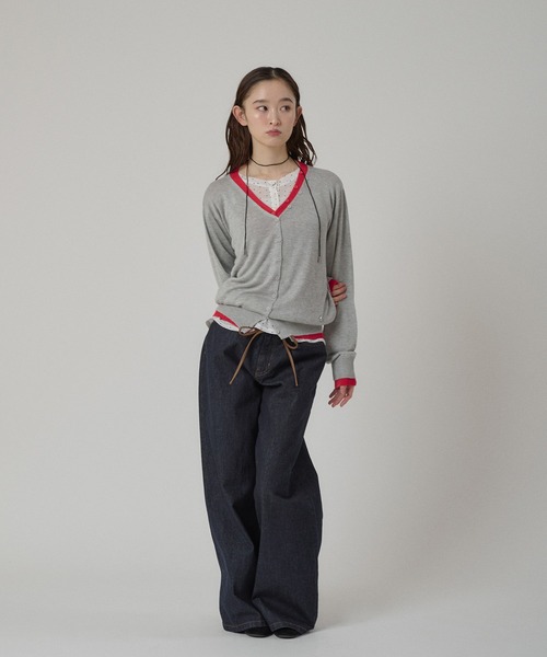 MUHET(ミュエータ)の「layered-look v-neck cardigan/ レイヤード風Vネックカーディガン(カーディガン/ボレロ・レディース・ネイビー/パープル/ブラウン/グレー・FREE)」の22枚目の写真