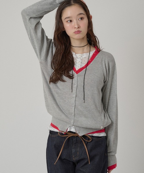MUHET（ミュエータ）の「layered-look v-neck cardigan/ レイヤード風Vネックカーディガン（カーディガン/ボレロ・レディース・ネイビー/パープル/ブラウン/グレー・FREE）」の19枚目の写真