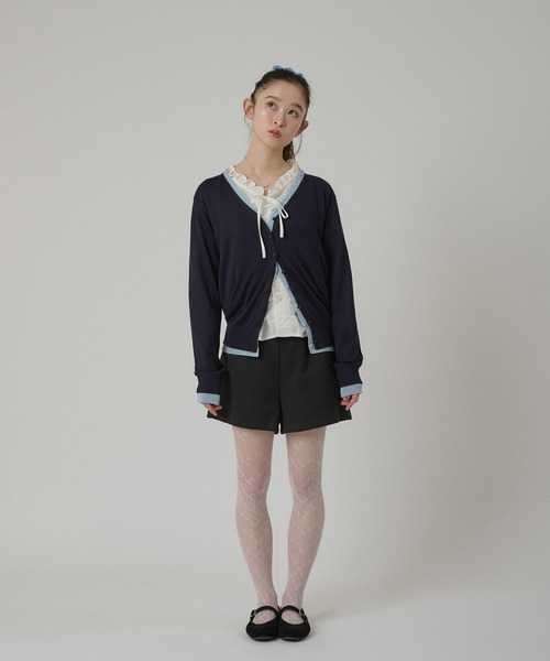 MUHET（ミュエータ）の「layered-look v-neck cardigan/ レイヤード風Vネックカーディガン（カーディガン/ボレロ・レディース・ネイビー/パープル/ブラウン/グレー・FREE）」の14枚目の写真