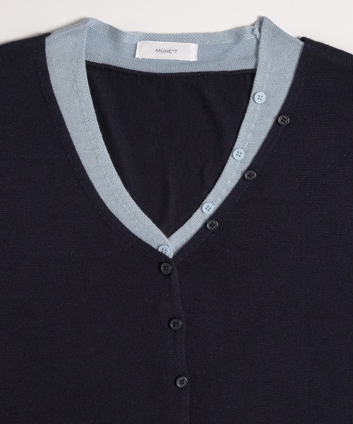 MUHET（ミュエータ）の「layered-look v-neck cardigan/ レイヤード風Vネックカーディガン（カーディガン/ボレロ・レディース・ネイビー/パープル/ブラウン/グレー・FREE）」の8枚目の写真