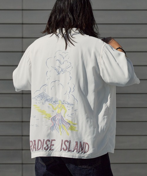 REMI RELIEF(レミレリーフ)の「REMI RELIEF/レミレリーフ プリントデザイン レーヨンアロハシャツ(PARADISE ISLAND) 2026年 夏 夏服(シャツ/ブラウス・メンズ・オフホワイト・M/L/XL)」の9枚目の写真