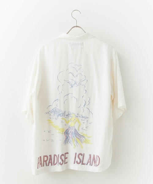 REMI RELIEF(レミレリーフ)の「REMI RELIEF/レミレリーフ プリントデザイン レーヨンアロハシャツ(PARADISE ISLAND) 2026年 夏 夏服(シャツ/ブラウス・メンズ・オフホワイト・M/L/XL)」の3枚目の写真