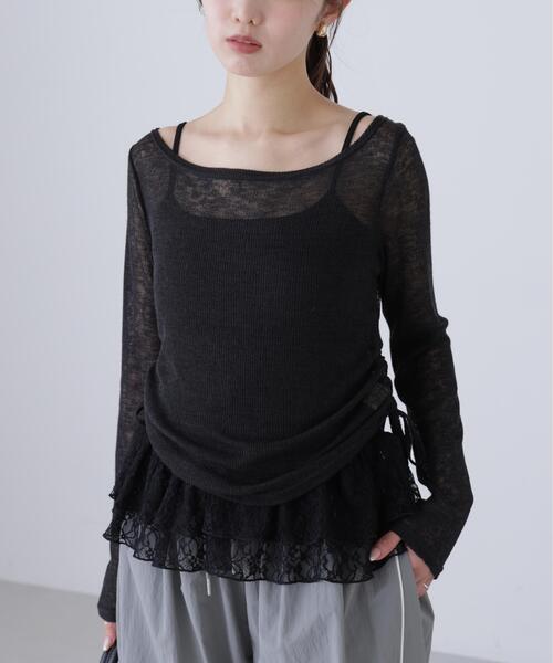 FREE'S MART(フリーズマート)の「◆メランジドロストレースティアードキャミセット(Tシャツ/カットソー・レディース・グレー/ブラック/ブラウン/ホワイト・FREE)」の14枚目の写真