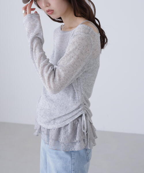 FREE'S MART（フリーズマート）の「◆メランジドロストレースティアードキャミセット（Tシャツ/カットソー・レディース・グレー/ブラック/ブラウン/ホワイト・FREE）」の21枚目の写真