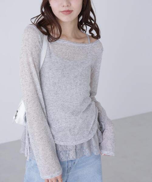 FREE'S MART（フリーズマート）の「◆メランジドロストレースティアードキャミセット（Tシャツ/カットソー・レディース・グレー/ブラック/ブラウン/ホワイト・FREE）」の20枚目の写真