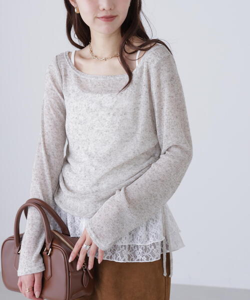 FREE'S MART（フリーズマート）の「◆メランジドロストレースティアードキャミセット（Tシャツ/カットソー・レディース・グレー/ブラック/ブラウン/ホワイト・FREE）」の12枚目の写真