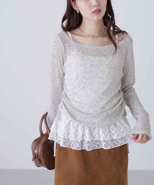 FREE'S MART（フリーズマート）の「◆メランジドロストレースティアードキャミセット（Tシャツ/カットソー・レディース・グレー/ブラック/ブラウン/ホワイト・FREE）」の9枚目の写真