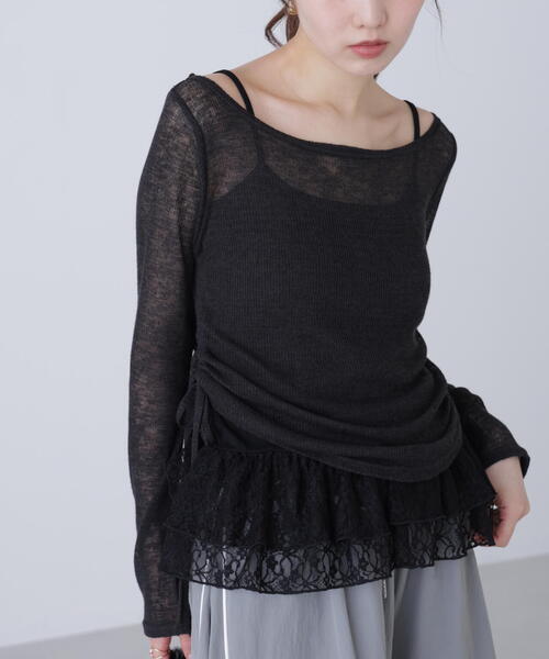 FREE'S MART（フリーズマート）の「◆メランジドロストレースティアードキャミセット（Tシャツ/カットソー・レディース・グレー/ブラック/ブラウン/ホワイト・FREE）」の7枚目の写真