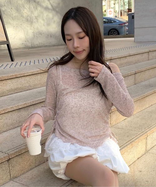 FREE'S MART(フリーズマート)の「◆メランジドロストレースティアードキャミセット(Tシャツ/カットソー・レディース・グレー/ブラック/ブラウン/ホワイト・FREE)」の8枚目の写真