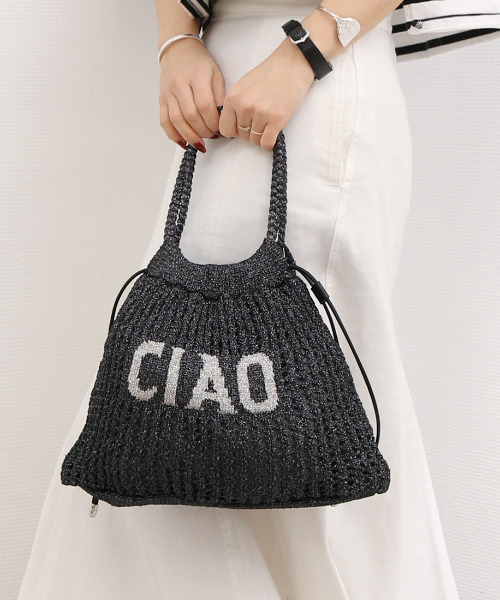 cache cache(カシュ カシュ)の「カシュカシュ cachecache / メッセージラメニット2wayバッグ(トートバッグ・レディース・ホワイト/ブラック・FREE)」の1枚目の写真