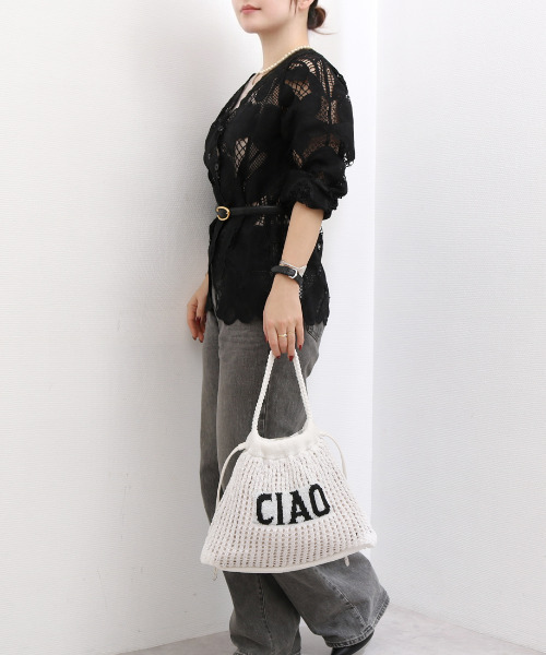 cache cache(カシュ カシュ)の「カシュカシュ cachecache / メッセージラメニット2wayバッグ(トートバッグ・レディース・ホワイト/ブラック・FREE)」の9枚目の写真