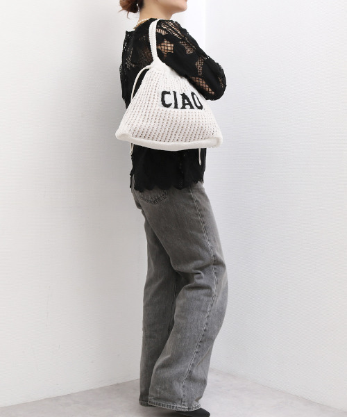 cache cache(カシュ カシュ)の「カシュカシュ cachecache / メッセージラメニット2wayバッグ(トートバッグ・レディース・ホワイト/ブラック・FREE)」の10枚目の写真