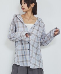 abahouse mavie | 【シアー素材】チェックフードシャツ/春服/夏服/ゆったり/羽織り(シャツ/ブラウス)