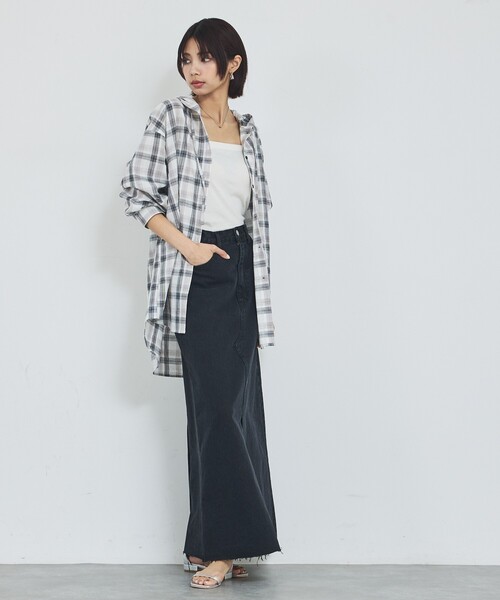 abahouse mavie（アバハウスマヴィ）の「【シアー素材】チェックフードシャツ/春服/夏服/ゆったり/羽織り（シャツ/ブラウス・レディース・サックスブルー/ホワイト・フリー）」の8枚目の写真