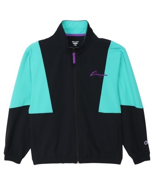 Champion（チャンピオン）の「チャンピオン  チャンピオン ウインドジャケット　ANORAK JACKET（ナイロンジャケット・キッズ・ネイビー/ブラック×グリーン・130cm/140cm/150cm/160cm）」の2枚目の写真