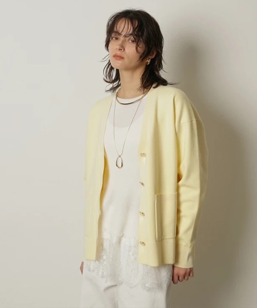 CADUNE（カデュネ）の「ダブルフェイスニットカーデ（ニット/セーター・レディース・ライトイエロー/ピンクベージュ/ピンク/ネイビー/ホワイト・38）」の6枚目の写真