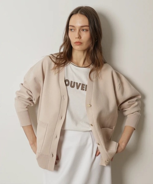 CADUNE（カデュネ）の「ダブルフェイスニットカーデ（ニット/セーター・レディース・ライトイエロー/ピンクベージュ/ピンク/ネイビー/ホワイト・38）」の13枚目の写真