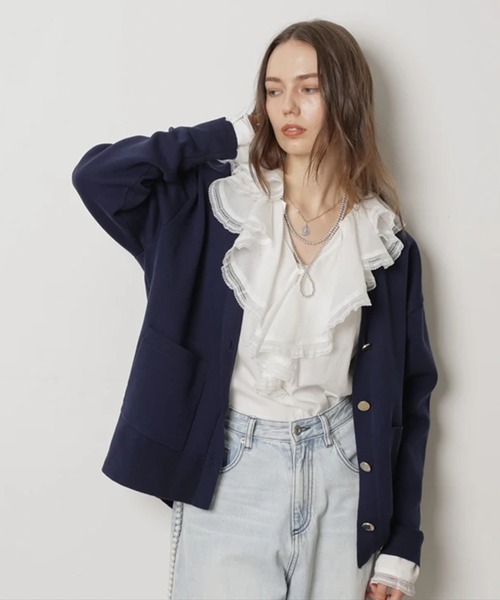 CADUNE（カデュネ）の「ダブルフェイスニットカーデ（ニット/セーター・レディース・ライトイエロー/ピンクベージュ/ピンク/ネイビー/ホワイト・38）」の19枚目の写真