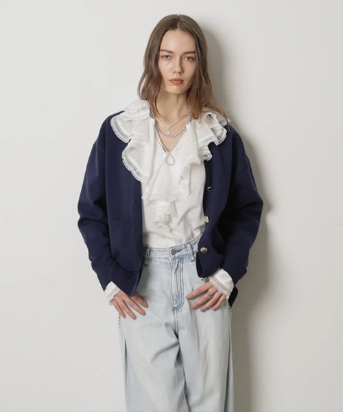 CADUNE（カデュネ）の「ダブルフェイスニットカーデ（ニット/セーター・レディース・ライトイエロー/ピンクベージュ/ピンク/ネイビー/ホワイト・38）」の20枚目の写真