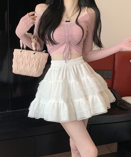 CANVAS+(キャンバスプラス)の「【CANVAS+】レース切り替えティアードミニスカート(スカート・レディース・ホワイト/ブラック・M)」の17枚目の写真