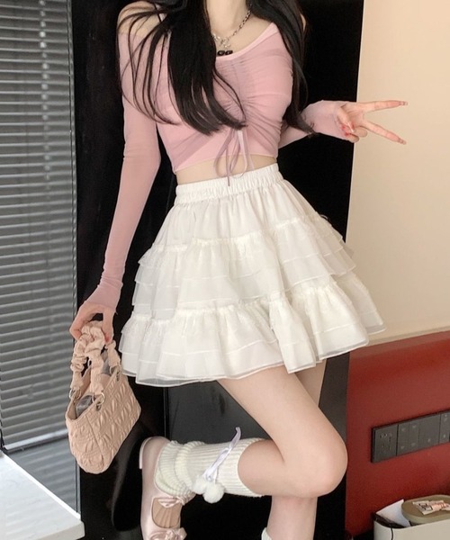CANVAS+(キャンバスプラス)の「【CANVAS+】レース切り替えティアードミニスカート(スカート・レディース・ホワイト/ブラック・M)」の18枚目の写真