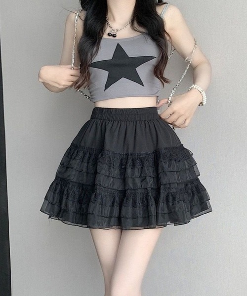 CANVAS+(キャンバスプラス)の「【CANVAS+】レース切り替えティアードミニスカート(スカート・レディース・ホワイト/ブラック・M)」の9枚目の写真