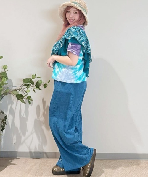 チャイハネ(チャイハネ)の「【チャイハネ】ハルティラフリルストール(ストール/ショール・レディース・ターコイズブルー/オレンジ・FREE)」の5枚目の写真