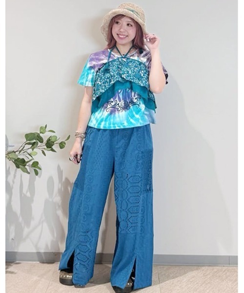 チャイハネ(チャイハネ)の「【チャイハネ】ハルティラフリルストール(ストール/ショール・レディース・ターコイズブルー/オレンジ・FREE)」の9枚目の写真