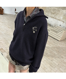BUTTON HALF PULL-OVER SWEATER-PURPLE