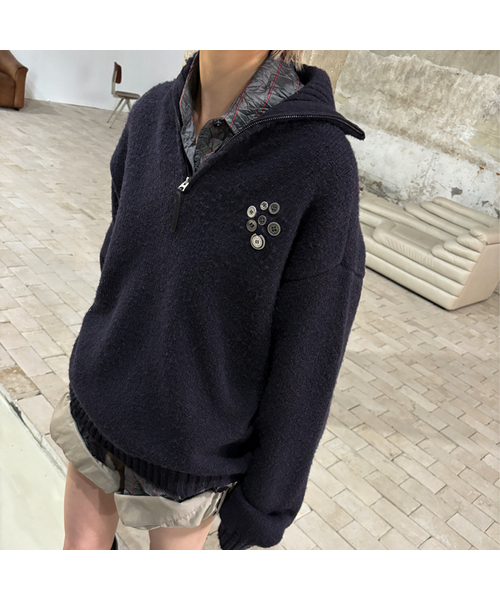 PORTERNA(ポルテナ)の「BUTTON HALF PULL-OVER SWEATER-PURPLE(ニット/セーター・レディース・その他・OS)」の1枚目の写真