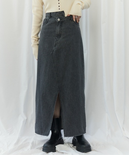 CIEL'AIR（シエルエアー）の「PATCHWORK REMAKE DENIM SKIRT(ﾊﾟｯﾁﾜｰｸﾘﾒｲｸﾃﾞﾆﾑｽｶｰﾄ）（スカート・レディース・インディゴブルー/ブラック・FREE）」の2枚目の写真