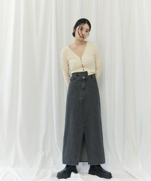 CIEL'AIR（シエルエアー）の「PATCHWORK REMAKE DENIM SKIRT(ﾊﾟｯﾁﾜｰｸﾘﾒｲｸﾃﾞﾆﾑｽｶｰﾄ）（スカート・レディース・インディゴブルー/ブラック・FREE）」の6枚目の写真