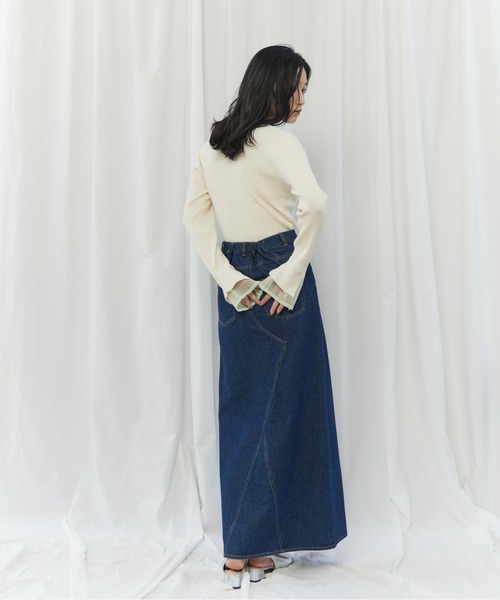 CIEL'AIR（シエルエアー）の「PATCHWORK REMAKE DENIM SKIRT(ﾊﾟｯﾁﾜｰｸﾘﾒｲｸﾃﾞﾆﾑｽｶｰﾄ）（スカート・レディース・インディゴブルー/ブラック・FREE）」の14枚目の写真