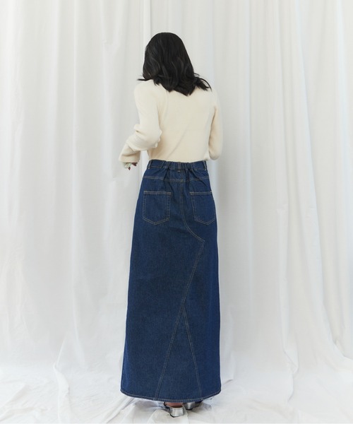 CIEL'AIR（シエルエアー）の「PATCHWORK REMAKE DENIM SKIRT(ﾊﾟｯﾁﾜｰｸﾘﾒｲｸﾃﾞﾆﾑｽｶｰﾄ）（スカート・レディース・インディゴブルー/ブラック・FREE）」の22枚目の写真