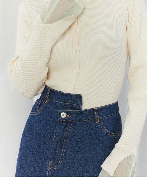 CIEL'AIR（シエルエアー）の「PATCHWORK REMAKE DENIM SKIRT(ﾊﾟｯﾁﾜｰｸﾘﾒｲｸﾃﾞﾆﾑｽｶｰﾄ）（スカート・レディース・インディゴブルー/ブラック・FREE）」の15枚目の写真