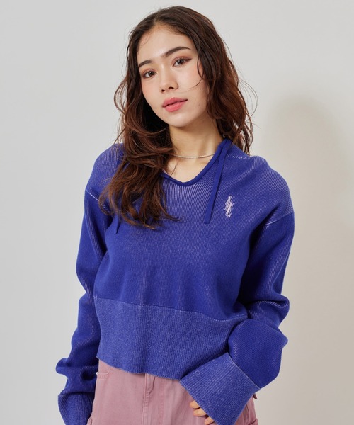 atmos pink（アトモスピンク）の「atmos pink Plating Knit Hoodie / アトモス ピンク プレーティング ニット フーディー（パーカー・レディース・ブルー/チャコール・FREE）」の2枚目の写真
