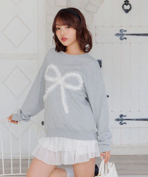 ems excite（エムズエキサイト）の「BIGリボントレーナー（スウェット・レディース・ダークグレー/イエロー/ダークブルー・FREE）」の13枚目の写真