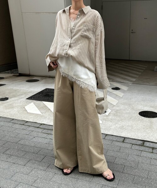 DouDou（ドゥドゥ）の「マルチWAYストライプシャツ（シャツ/ブラウス・レディース・ブルー/カーキ・FREE）」の10枚目の写真