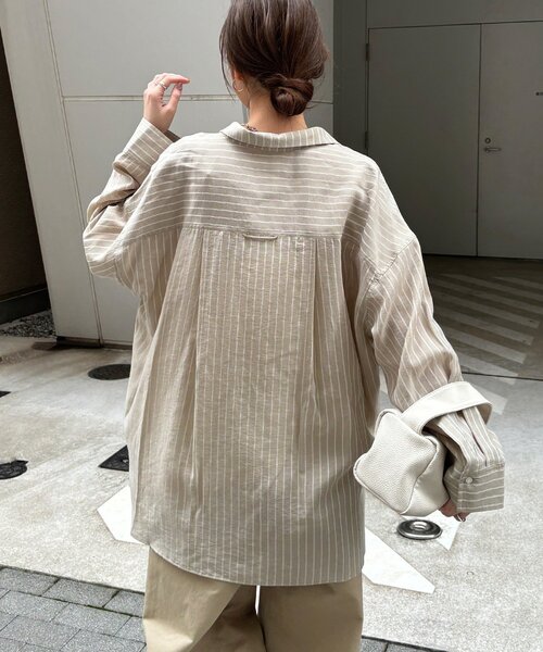 DouDou（ドゥドゥ）の「マルチWAYストライプシャツ（シャツ/ブラウス・レディース・ブルー/カーキ・FREE）」の14枚目の写真