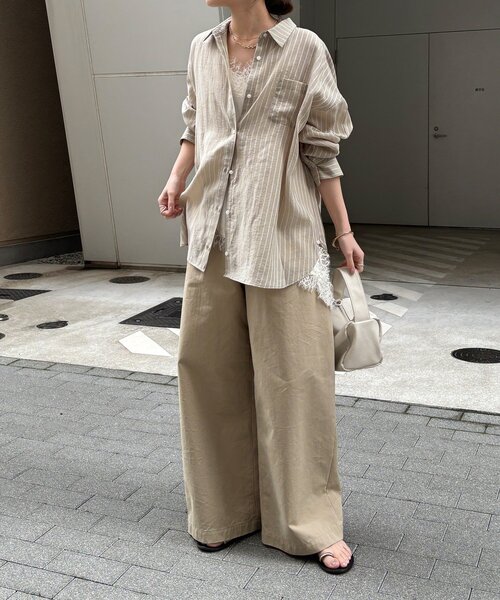 DouDou（ドゥドゥ）の「マルチWAYストライプシャツ（シャツ/ブラウス・レディース・ブルー/カーキ・FREE）」の16枚目の写真