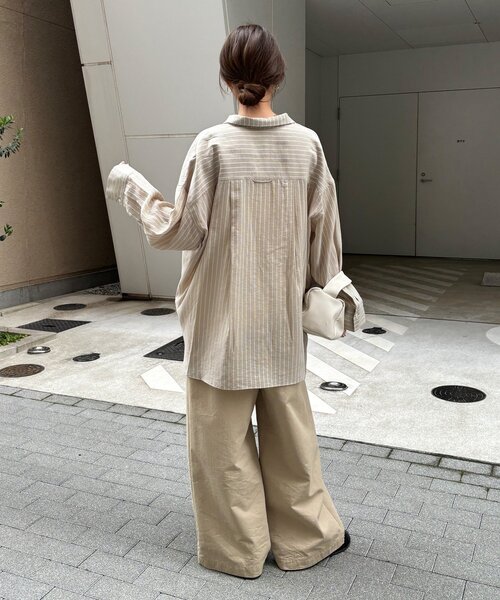 DouDou（ドゥドゥ）の「マルチWAYストライプシャツ（シャツ/ブラウス・レディース・ブルー/カーキ・FREE）」の17枚目の写真