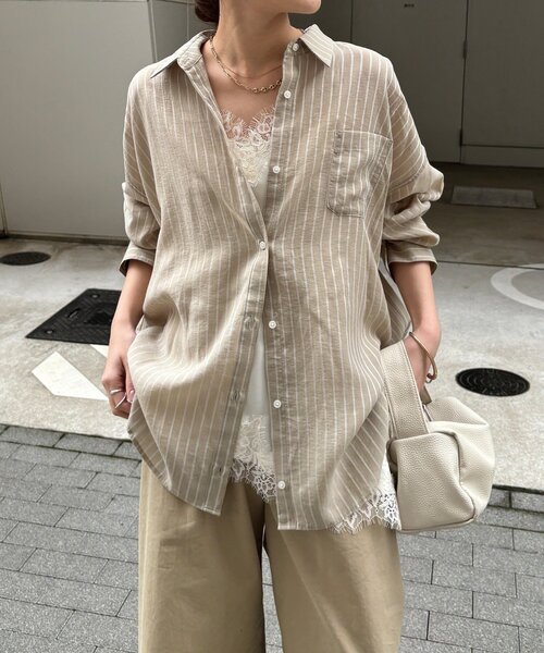 DouDou（ドゥドゥ）の「マルチWAYストライプシャツ（シャツ/ブラウス・レディース・ブルー/カーキ・FREE）」の18枚目の写真